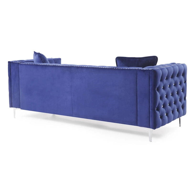Divano a 3 posti in velluto trapuntato Paige 86 pollici con 2 cuscini - 86L x 34W x 30H