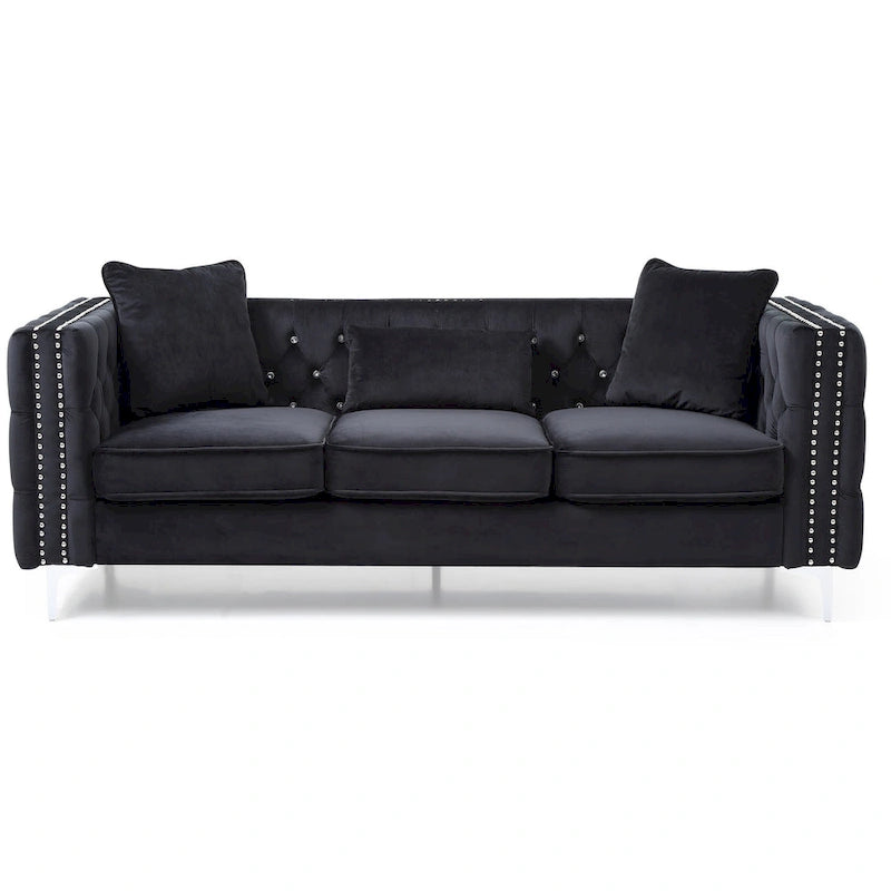 Divano a 3 posti in velluto trapuntato Paige 86 pollici con 2 cuscini - 86L x 34W x 30H