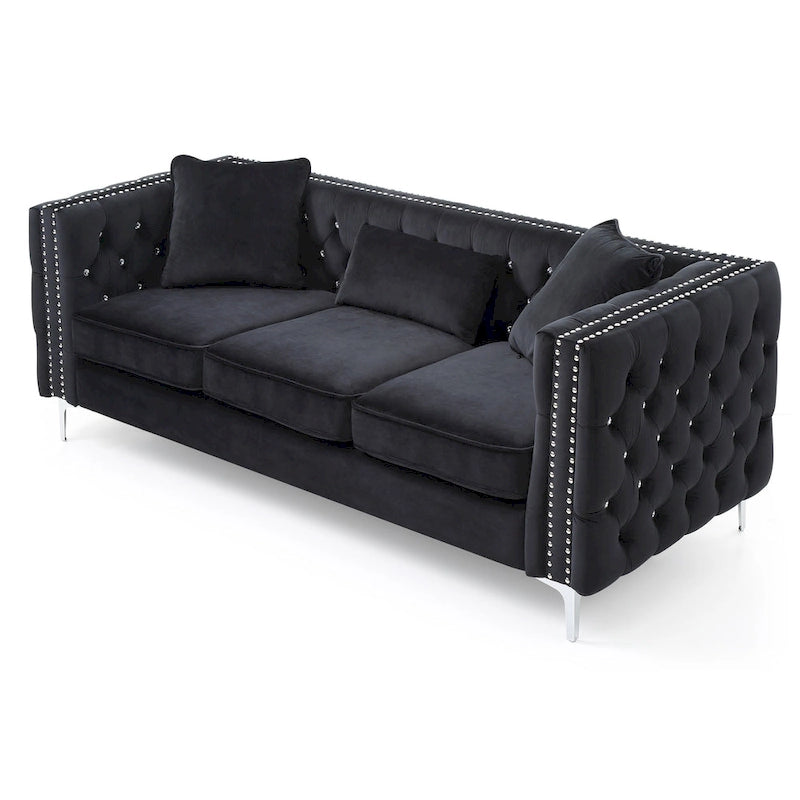 Divano a 3 posti in velluto trapuntato Paige 86 pollici con 2 cuscini - 86L x 34W x 30H