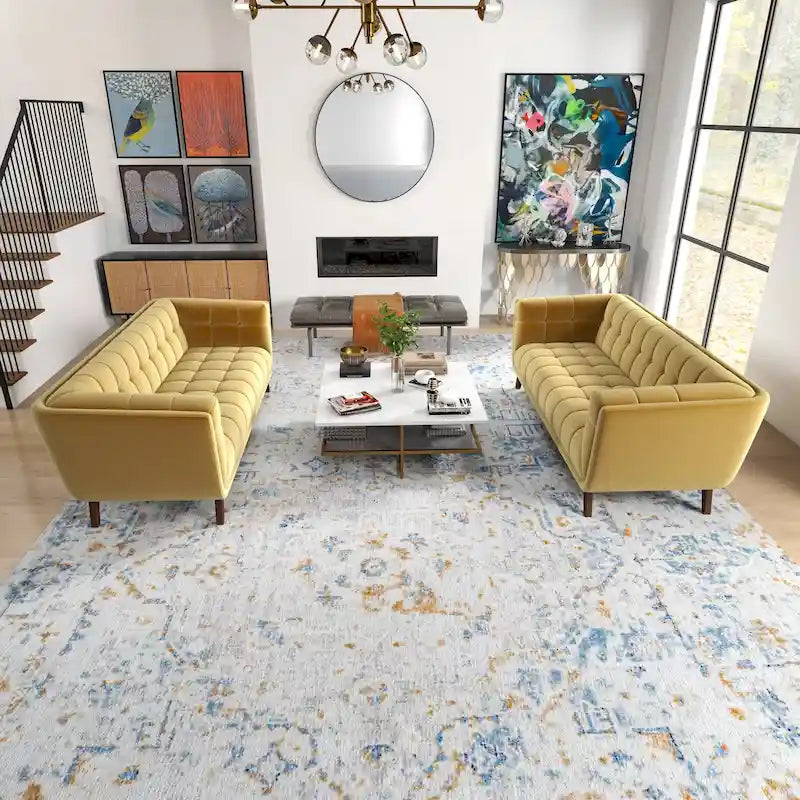 Ensemble de canapé en velours Kartal Mid Century en