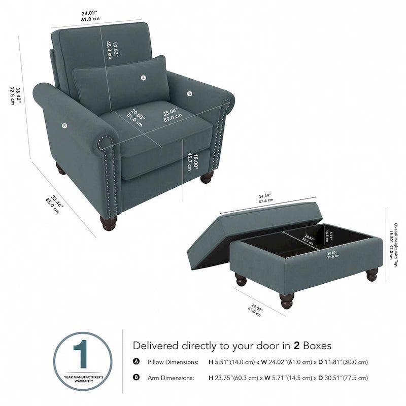 Poltrona con poggiapiedi Coventry di Bush Furniture
