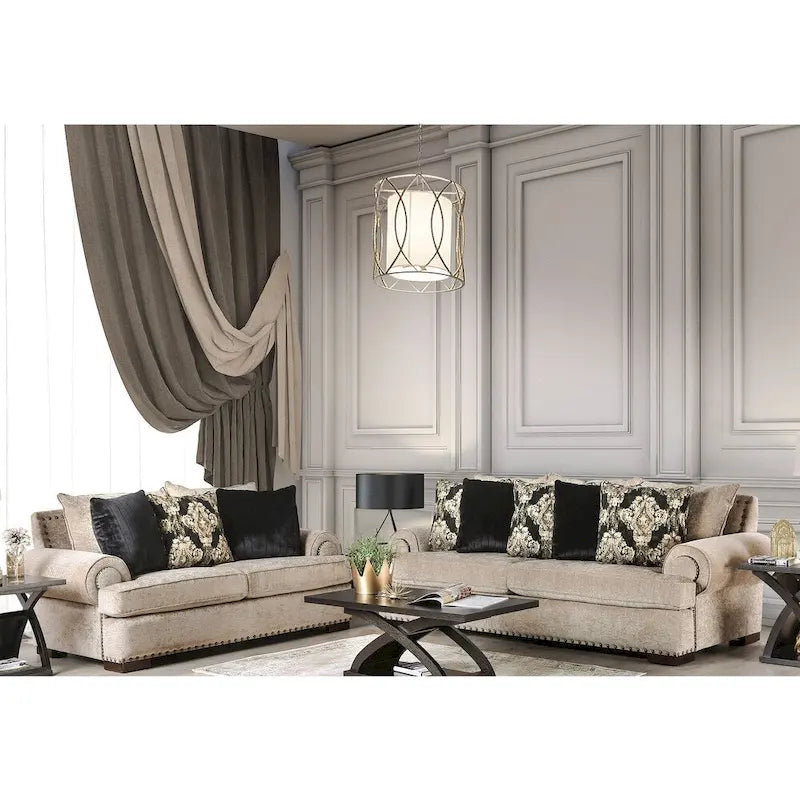 Furniture of America Jula Set Divano Tradizionale in Lino 2 Pezzi