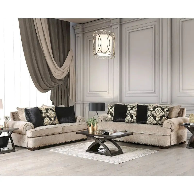 Furniture of America Jula Set Divano Tradizionale in Lino 2 Pezzi