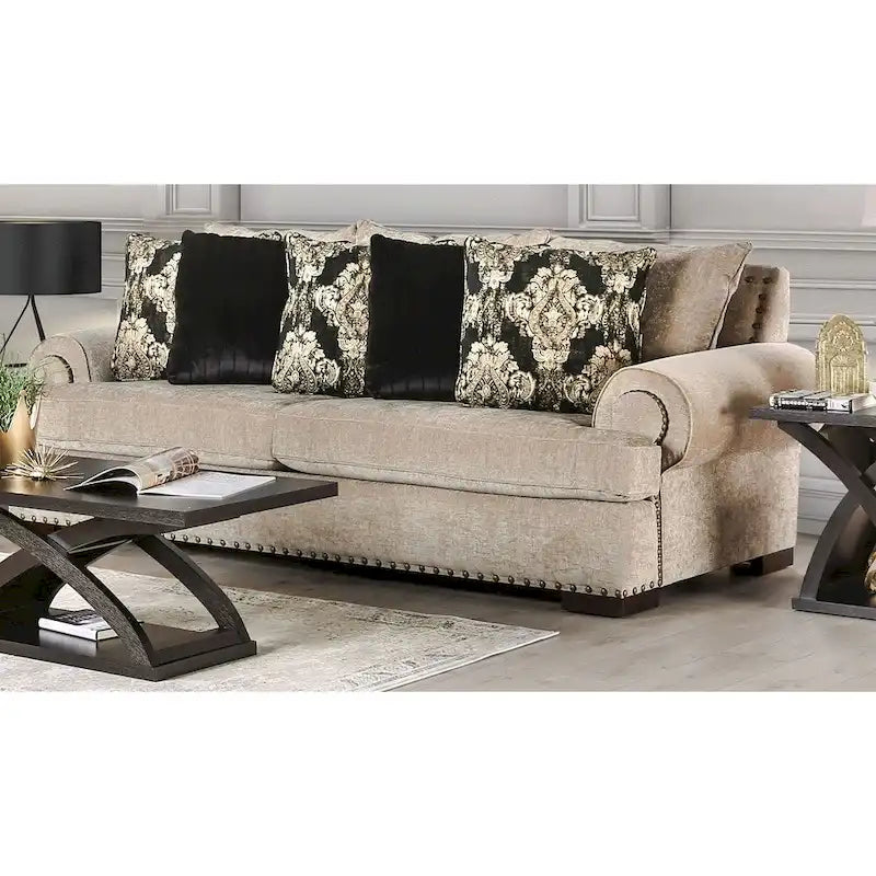 Furniture of America Jula Set Divano Tradizionale in Lino 2 Pezzi