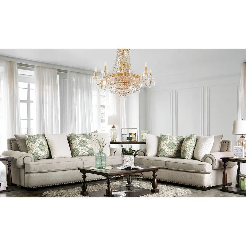 Furniture of America Jula Set Divano Tradizionale in Lino 2 Pezzi