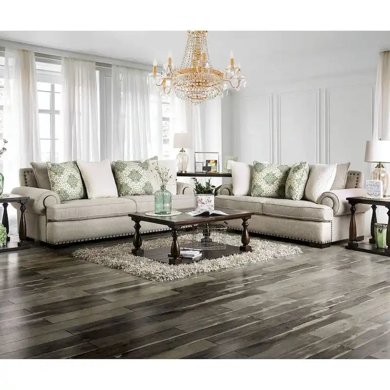 Furniture of America Jula Set Divano Tradizionale in Lino 2 Pezzi