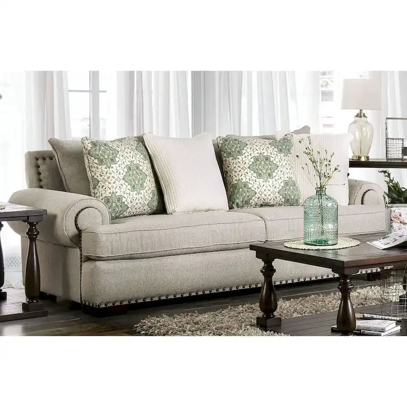 Furniture of America Jula Set Divano Tradizionale in Lino 2 Pezzi