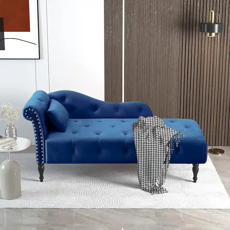Poltrona a Sdraio in Velluto 61 con 1 Cuscino e Rivestimento con Borchie