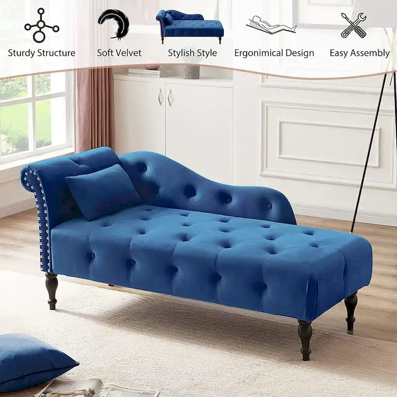Poltrona a Sdraio in Velluto 61 con 1 Cuscino e Rivestimento con Borchie