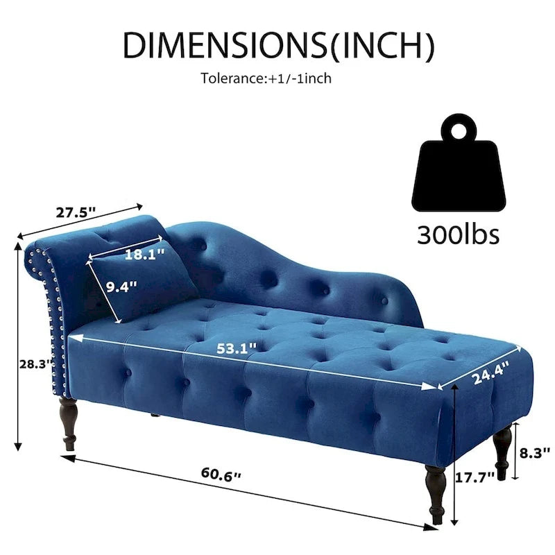 Poltrona a Sdraio in Velluto 61 con 1 Cuscino e Rivestimento con Borchie