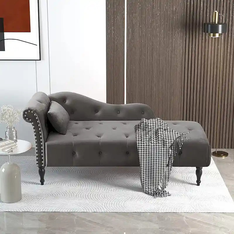 Poltrona a Sdraio in Velluto 61 con 1 Cuscino e Rivestimento con Borchie
