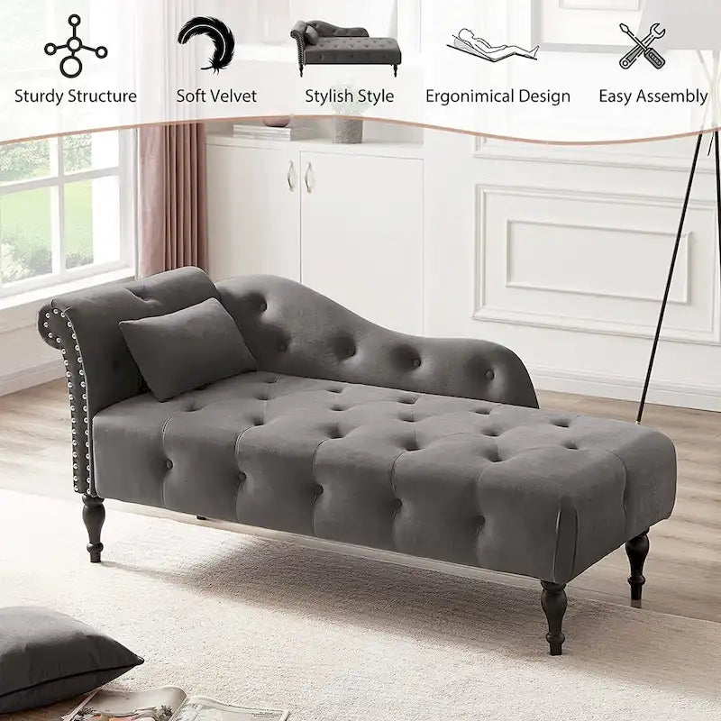 Poltrona a Sdraio in Velluto 61 con 1 Cuscino e Rivestimento con Borchie
