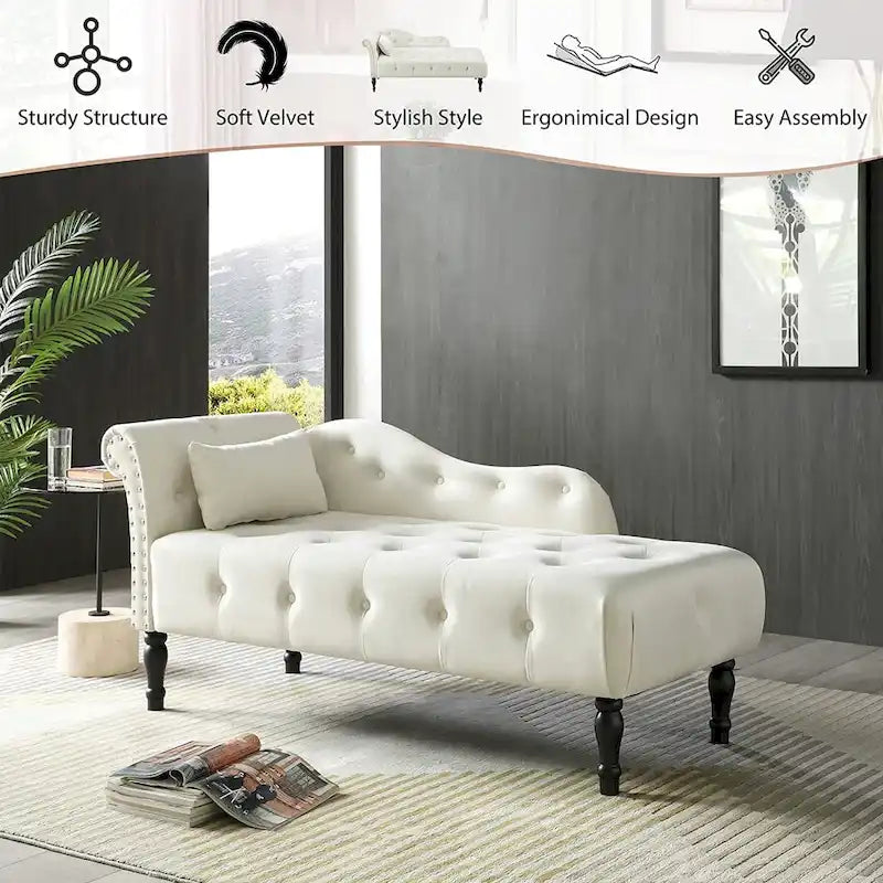 Poltrona a Sdraio in Velluto 61 con 1 Cuscino e Rivestimento con Borchie