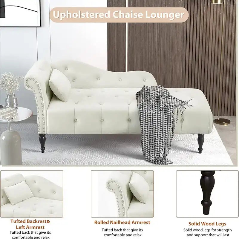 Poltrona a Sdraio in Velluto 61 con 1 Cuscino e Rivestimento con Borchie