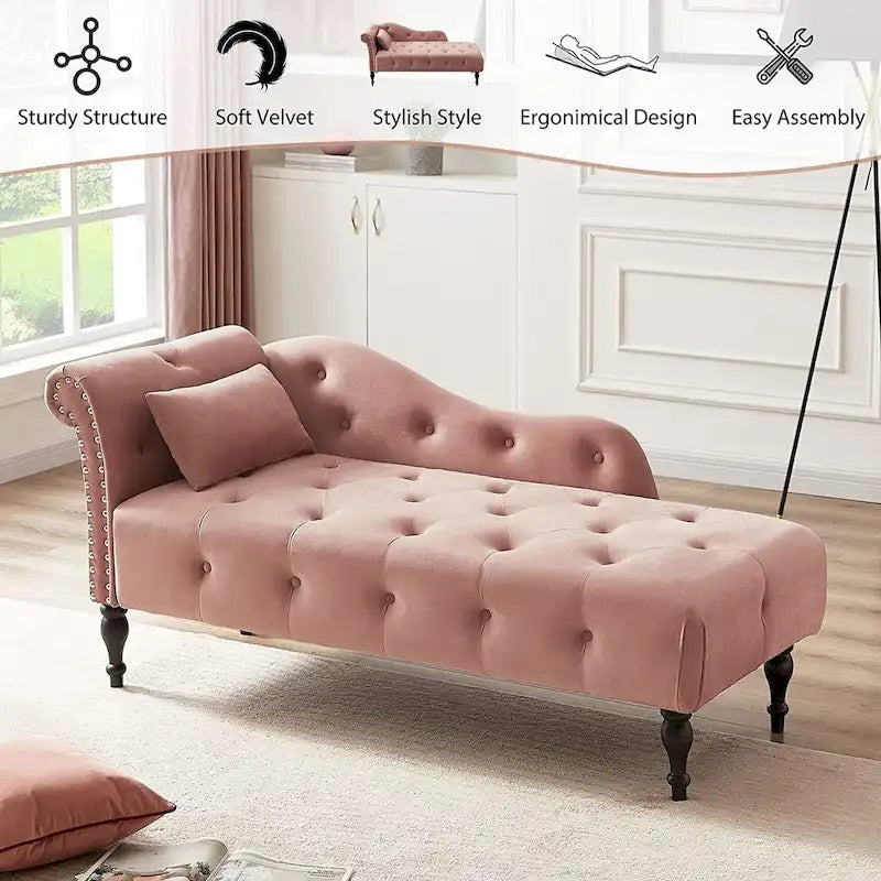 Poltrona a Sdraio in Velluto 61 con 1 Cuscino e Rivestimento con Borchie