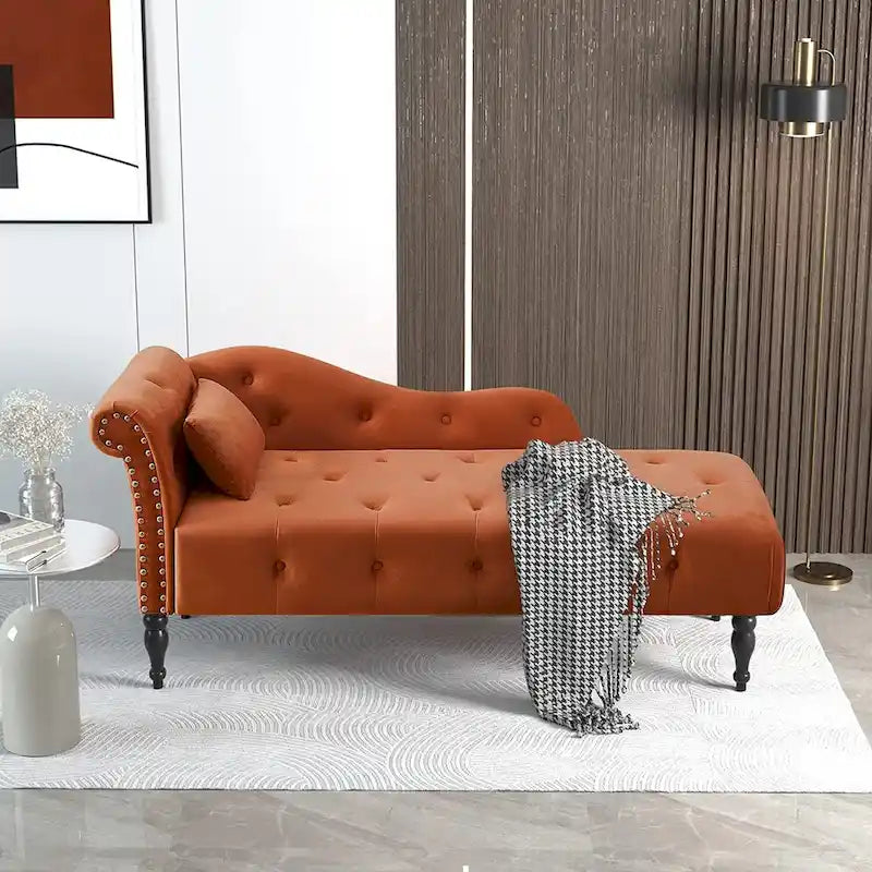 Poltrona a Sdraio in Velluto 61 con 1 Cuscino e Rivestimento con Borchie