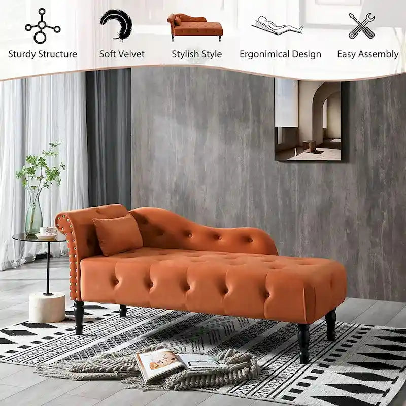 Poltrona a Sdraio in Velluto 61 con 1 Cuscino e Rivestimento con Borchie