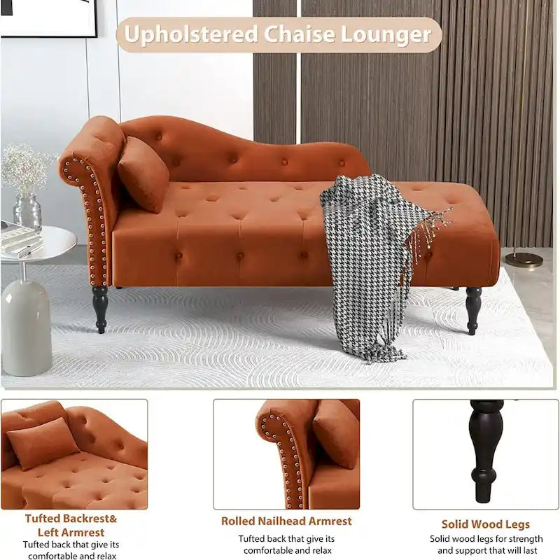 Poltrona a Sdraio in Velluto 61 con 1 Cuscino e Rivestimento con Borchie