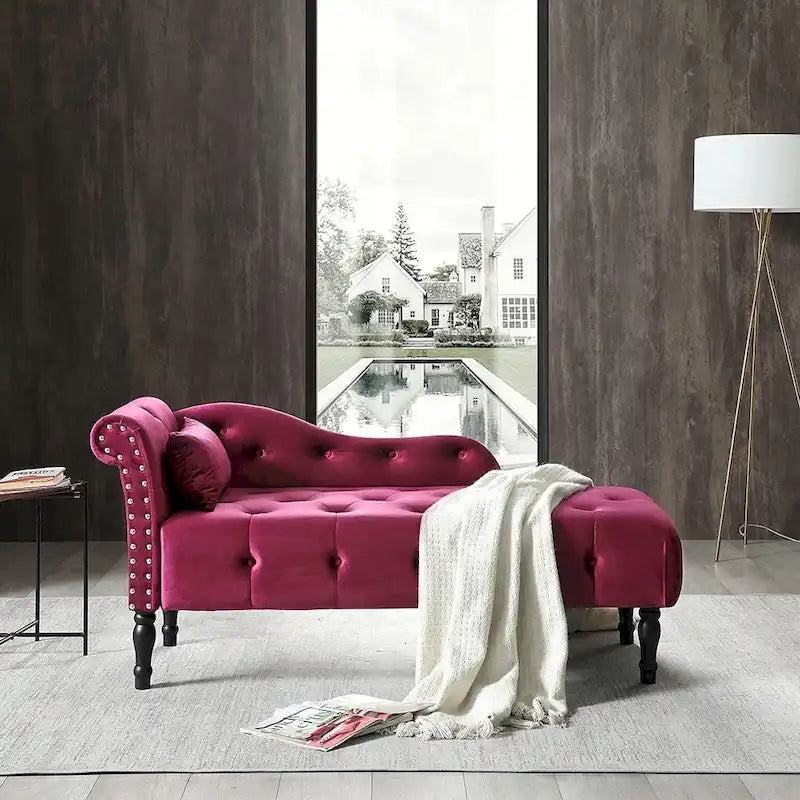 Poltrona a Sdraio in Velluto 61 con 1 Cuscino e Rivestimento con Borchie