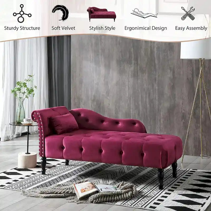 Poltrona a Sdraio in Velluto 61 con 1 Cuscino e Rivestimento con Borchie