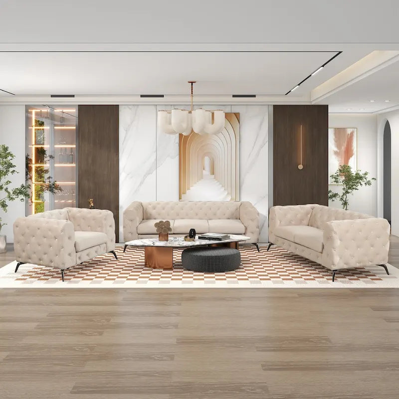 Ensembles de canapés 3 pièces en velours (canapé trois places/causeuse et fauteuil simple)