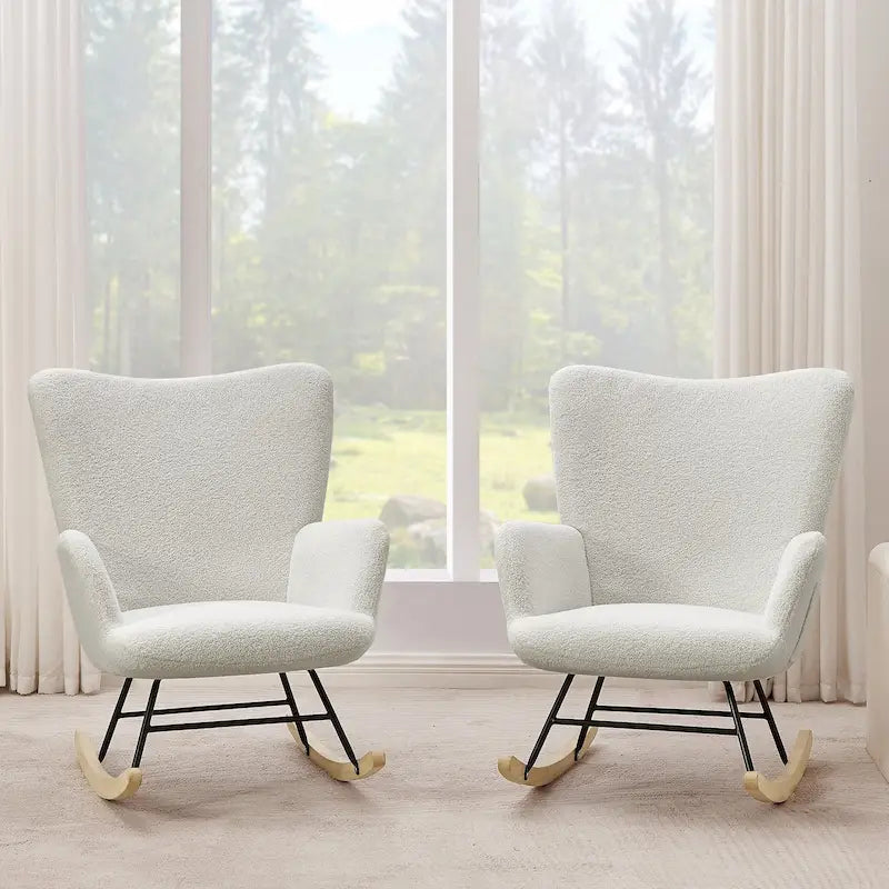 Javlergo Fauteuil à bascule Teddy rembourré 2 pièces avec poches de rangement Fauteuils à bascule d'appoint modernes Fauteuil latéral confortable
