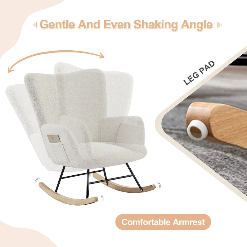 Javlergo Sedia a Dondolo in Peluche a 2 Pezzi con Tasche Portaoggetti, Sedie a Dondolo Moderne, Comoda Sedia Laterale