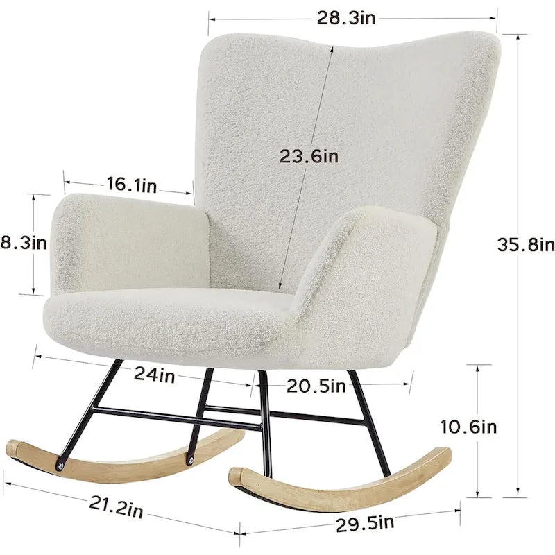 Javlergo Sedia a Dondolo in Peluche a 2 Pezzi con Tasche Portaoggetti, Sedie a Dondolo Moderne, Comoda Sedia Laterale