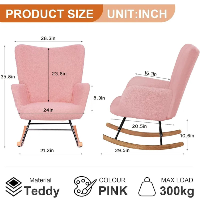 Javlergo Sedia a Dondolo in Peluche a 2 Pezzi con Tasche Portaoggetti, Sedie a Dondolo Moderne, Comoda Sedia Laterale