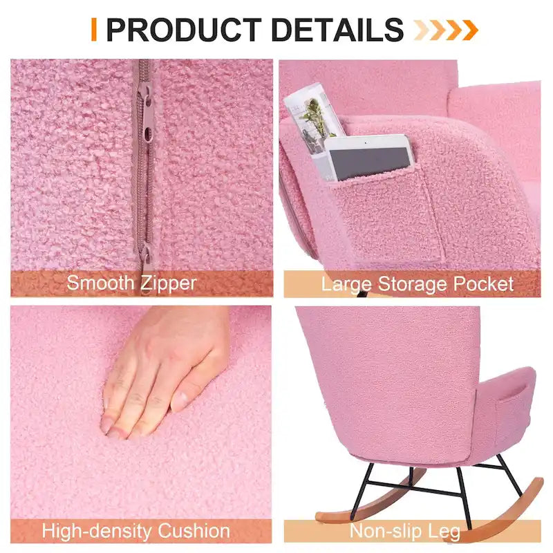 Javlergo Sedia a Dondolo in Peluche a 2 Pezzi con Tasche Portaoggetti, Sedie a Dondolo Moderne, Comoda Sedia Laterale
