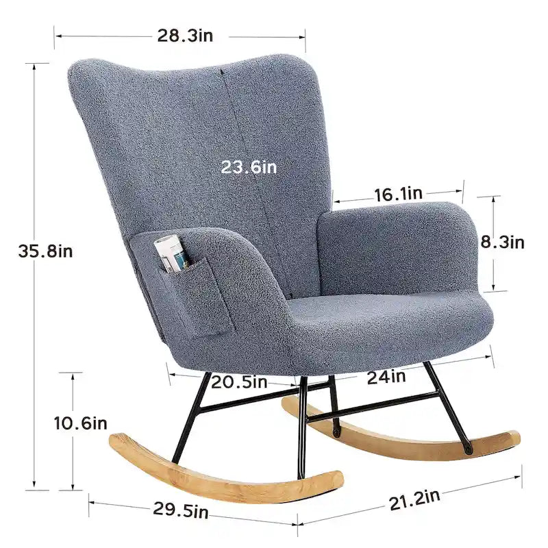 Javlergo Sedia a Dondolo in Peluche a 2 Pezzi con Tasche Portaoggetti, Sedie a Dondolo Moderne, Comoda Sedia Laterale
