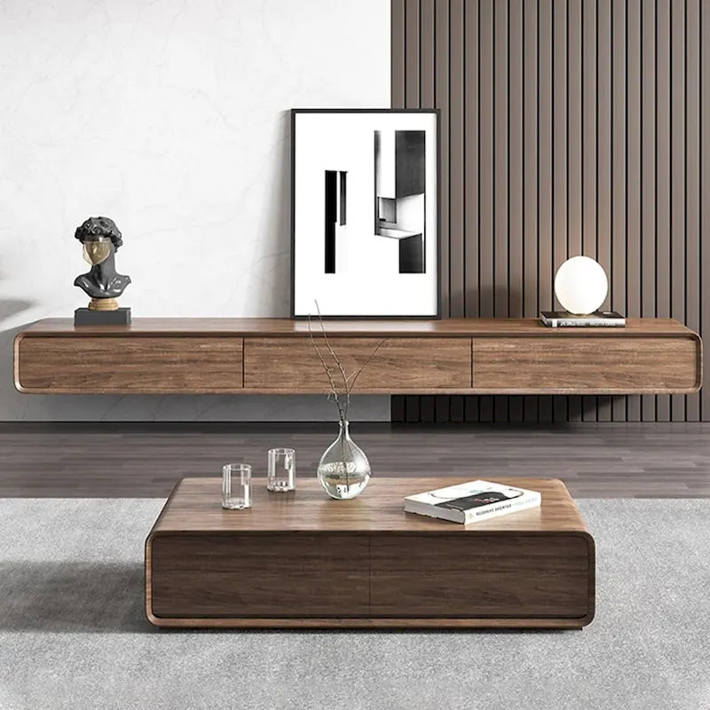 Mobile TV Sospeso, Mobile TV Moderno a Parete con 3/4 Cassetti, Legno Massello, Completamente Assemblato