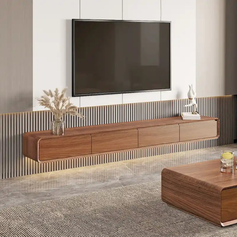 Mobile TV Sospeso, Mobile TV Moderno a Parete con 3/4 Cassetti, Legno Massello, Completamente Assemblato