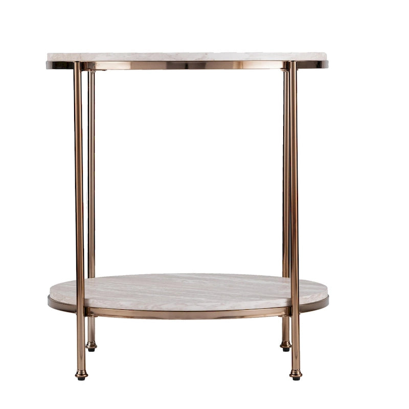 HomeRoots Tavolino rotondo con ripiano in finto marmo champagne e ferro, 22x22x24.25
