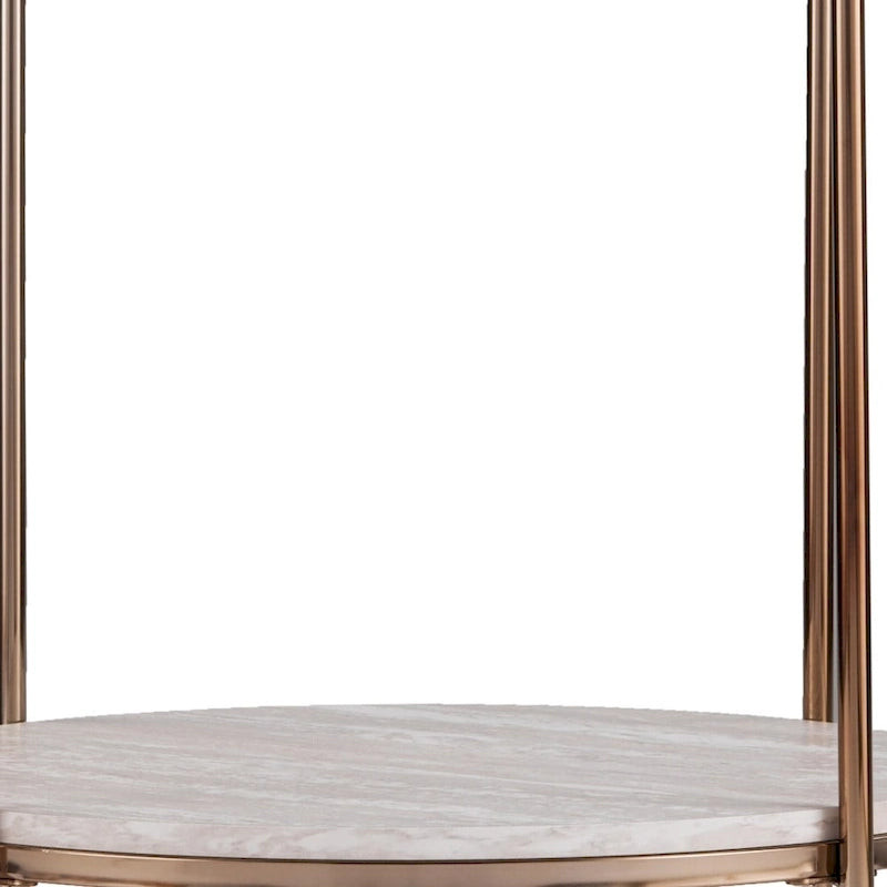 HomeRoots Tavolino rotondo con ripiano in finto marmo champagne e ferro, 22x22x24.25