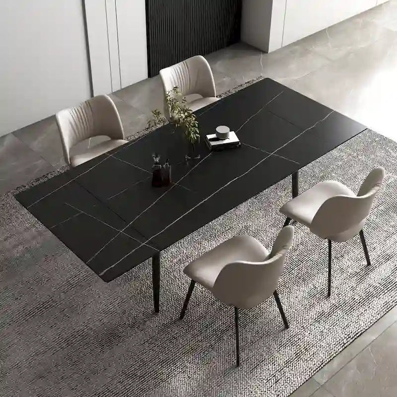 Set da tavolo da pranzo estensibile da 5 pezzi da 160 cm a 240 cm con piano in pietra sinterizzata e 4 sedie