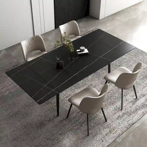 Ensemble de salle à manger 5 pièces extensible de 160 cm à 240 cm avec plateau en pierre frittée et 4 chaises
