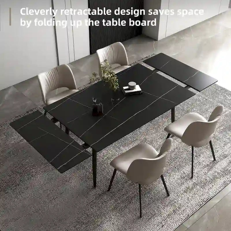 Set da tavolo da pranzo estensibile da 5 pezzi da 160 cm a 240 cm con piano in pietra sinterizzata e 4 sedie
