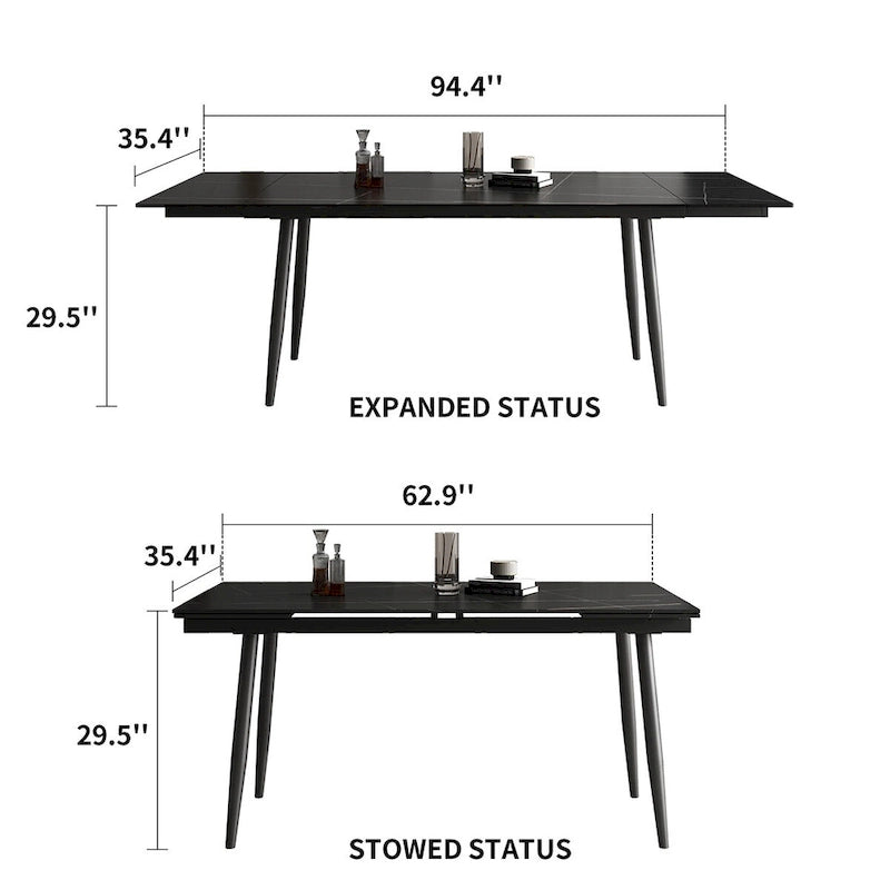 Set da tavolo da pranzo estensibile da 5 pezzi da 160 cm a 240 cm con piano in pietra sinterizzata e 4 sedie