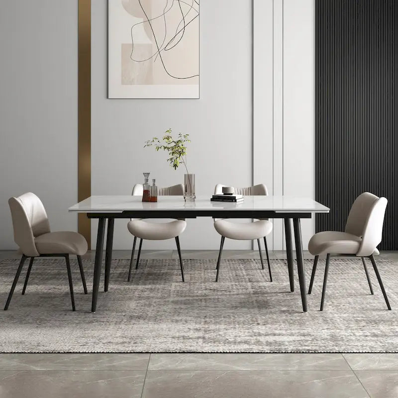 Set da tavolo da pranzo estensibile da 5 pezzi da 160 cm a 240 cm con piano in pietra sinterizzata e 4 sedie