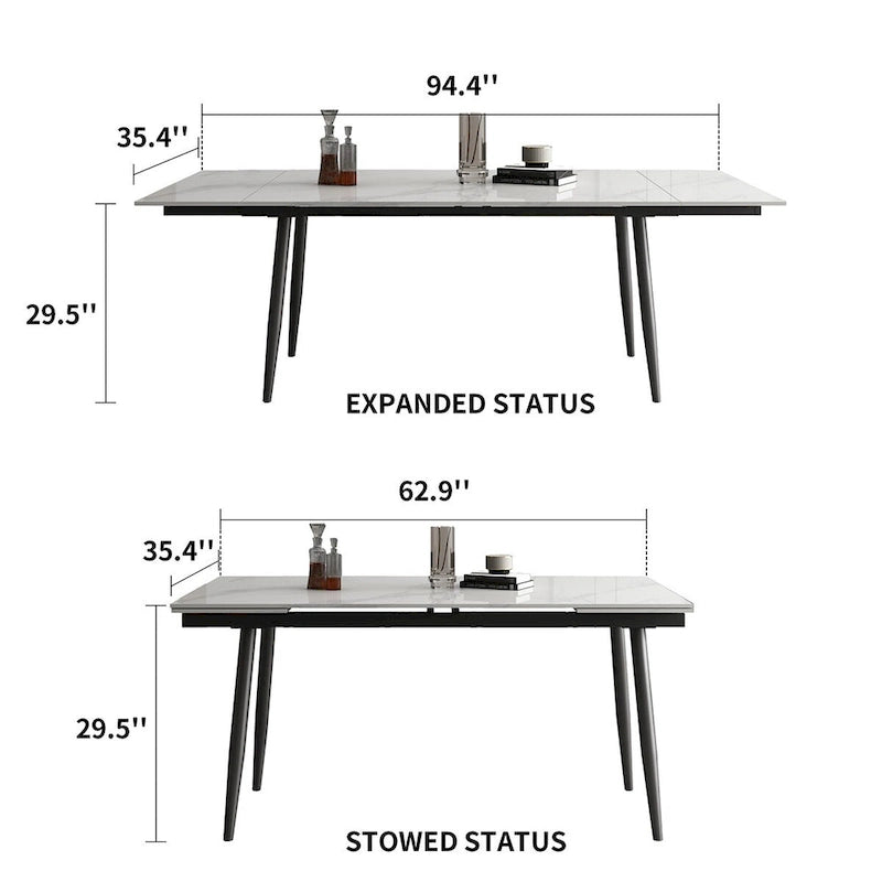 Set da tavolo da pranzo estensibile da 5 pezzi da 160 cm a 240 cm con piano in pietra sinterizzata e 4 sedie