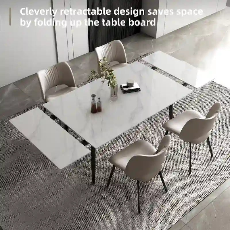 Set da tavolo da pranzo estensibile da 5 pezzi da 160 cm a 240 cm con piano in pietra sinterizzata e 4 sedie