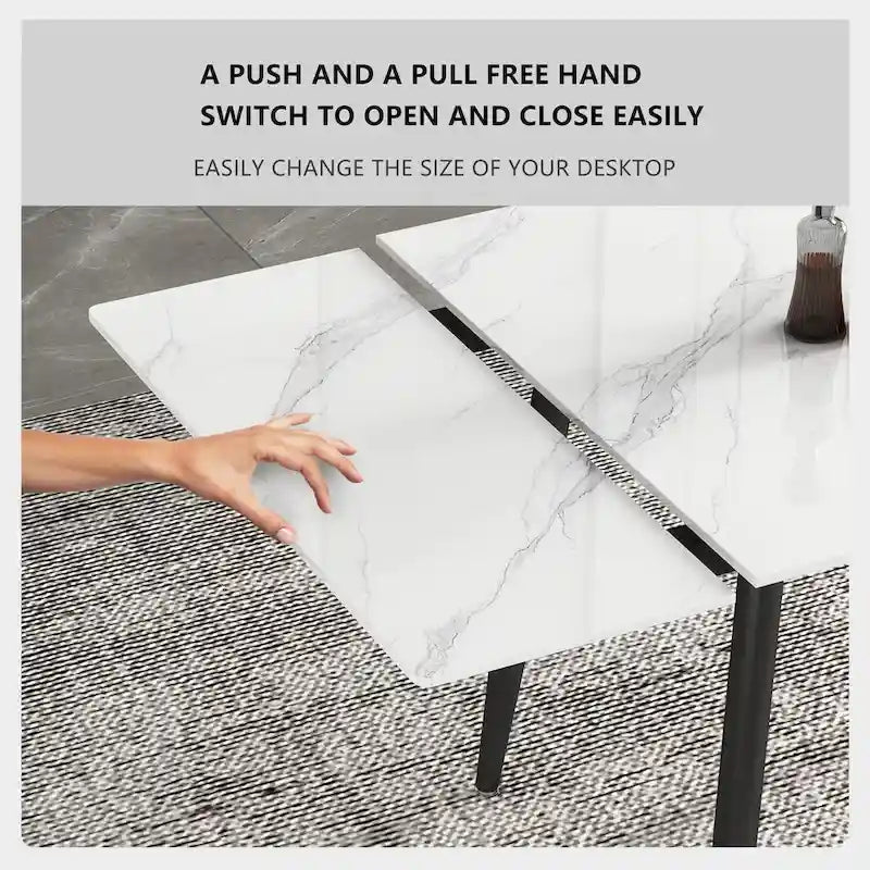 Set da tavolo da pranzo estensibile da 5 pezzi da 160 cm a 240 cm con piano in pietra sinterizzata e 4 sedie