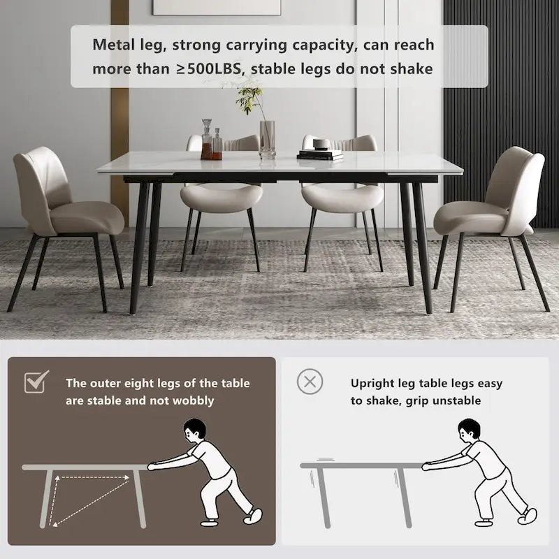 Set da tavolo da pranzo estensibile da 5 pezzi da 160 cm a 240 cm con piano in pietra sinterizzata e 4 sedie