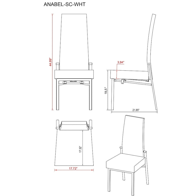 Somette Domino Set da pranzo da 5 pezzi con sedie grigie con schienale mobile