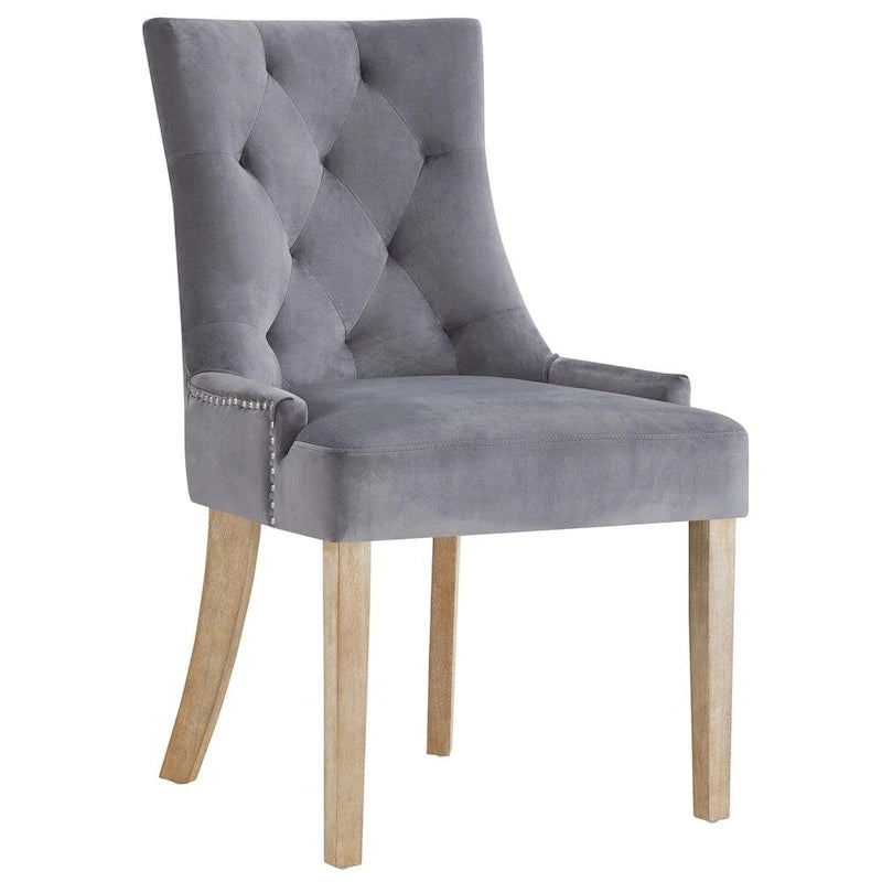 Sedia da pranzo imbottita in velluto trapuntato con borchie decorative, colore nero