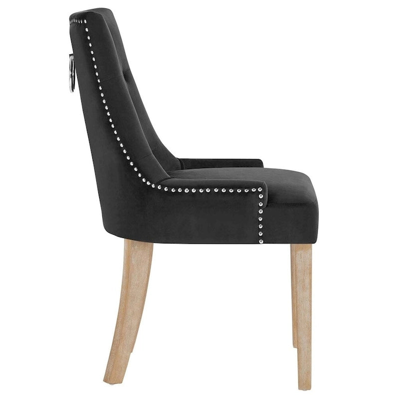 Sedia da pranzo imbottita in velluto trapuntato con borchie decorative, colore nero