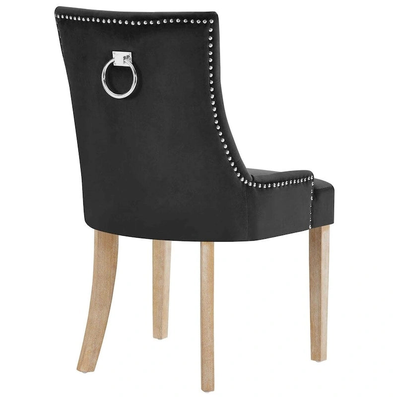 Sedia da pranzo imbottita in velluto trapuntato con borchie decorative, colore nero