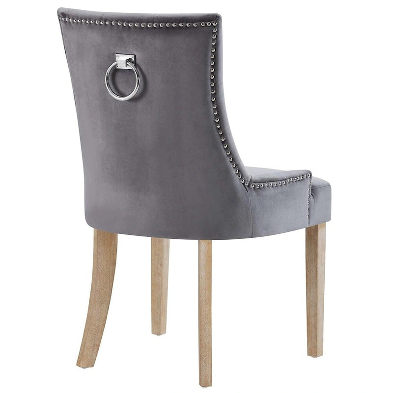 Sedia da pranzo imbottita in velluto trapuntato con borchie decorative, colore nero