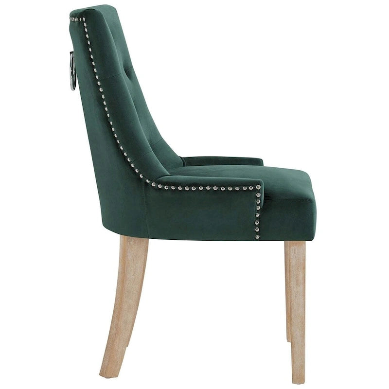 Sedia da pranzo imbottita in velluto trapuntato con borchie decorative, colore nero